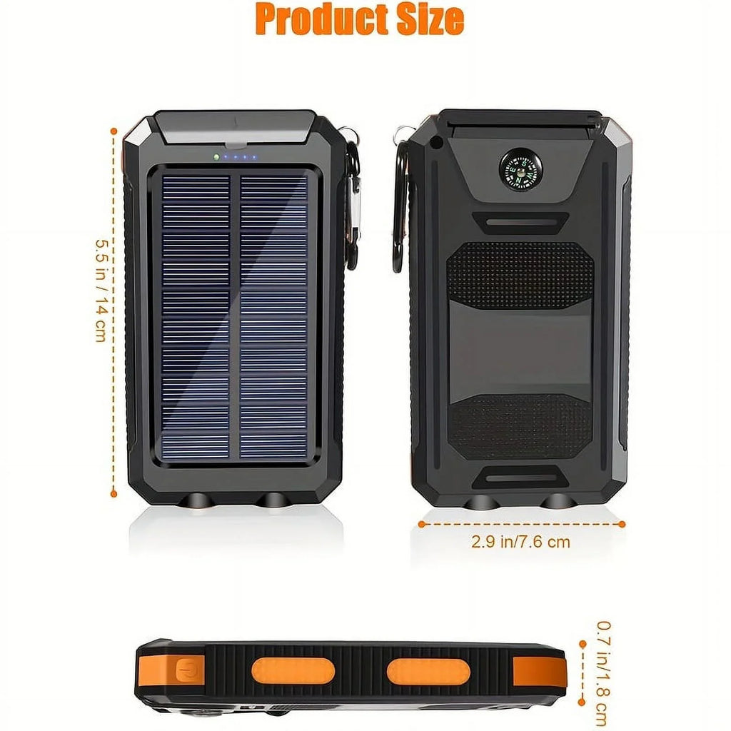 Built-in Solar Bank Mobile Charging Power Power Waterproof Charger With Mobile 10000mah Hook Solar Panel And Compass Portable