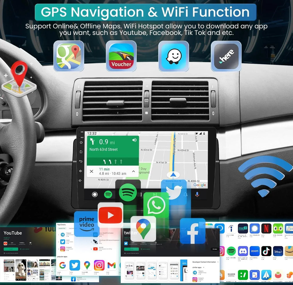 Car AHD Backup Android Inch Core HD Support Android Camera(4G+32GB) 3 GPS 1999-2005, 9 Touchscreen Series 5G 11 Upgrade THONZER FM CarPlay WiFi SWC Bluetooth5.0 1280*800 & Radio for 8 Auto Stereo