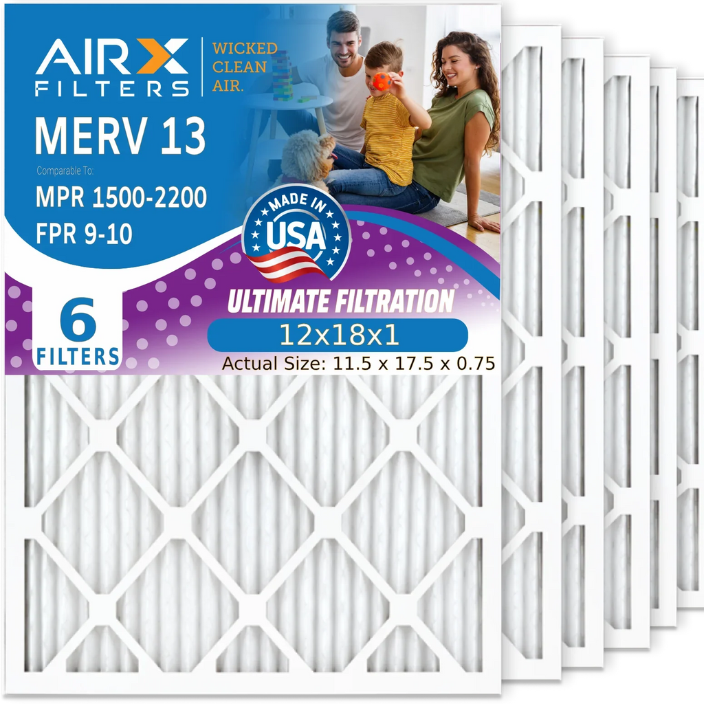 13 AIRX 12x18x1 USA Air 6 Filter Electrostatic 2200 Pack Comparable - Air FILTERS CLEAN 12x18x1 & Pleated to by Premium Made FPR 9 Filters AIR. Conditioner Furnace WICKED 1500 HVAC MERV MPR Filter AC