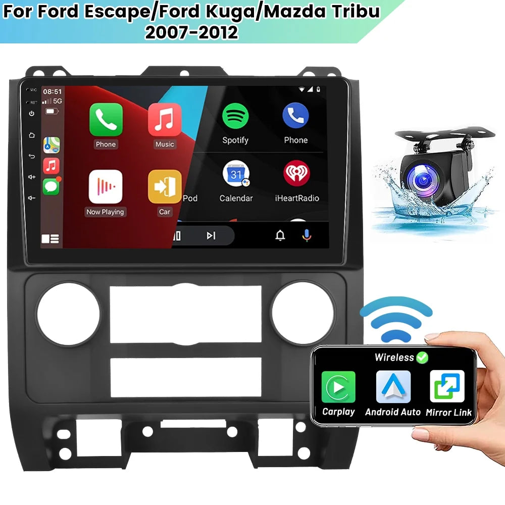 Stereo Camera Backup WIFI Android Hifi, Auto 13 Touchscreen Podofo Tribu FM Escape/ Wireless Kuga/Mazda Radio Carplay Car Android 2007-2012 2+64G AHD Bluetooth Mirror GPS 9'' for Link