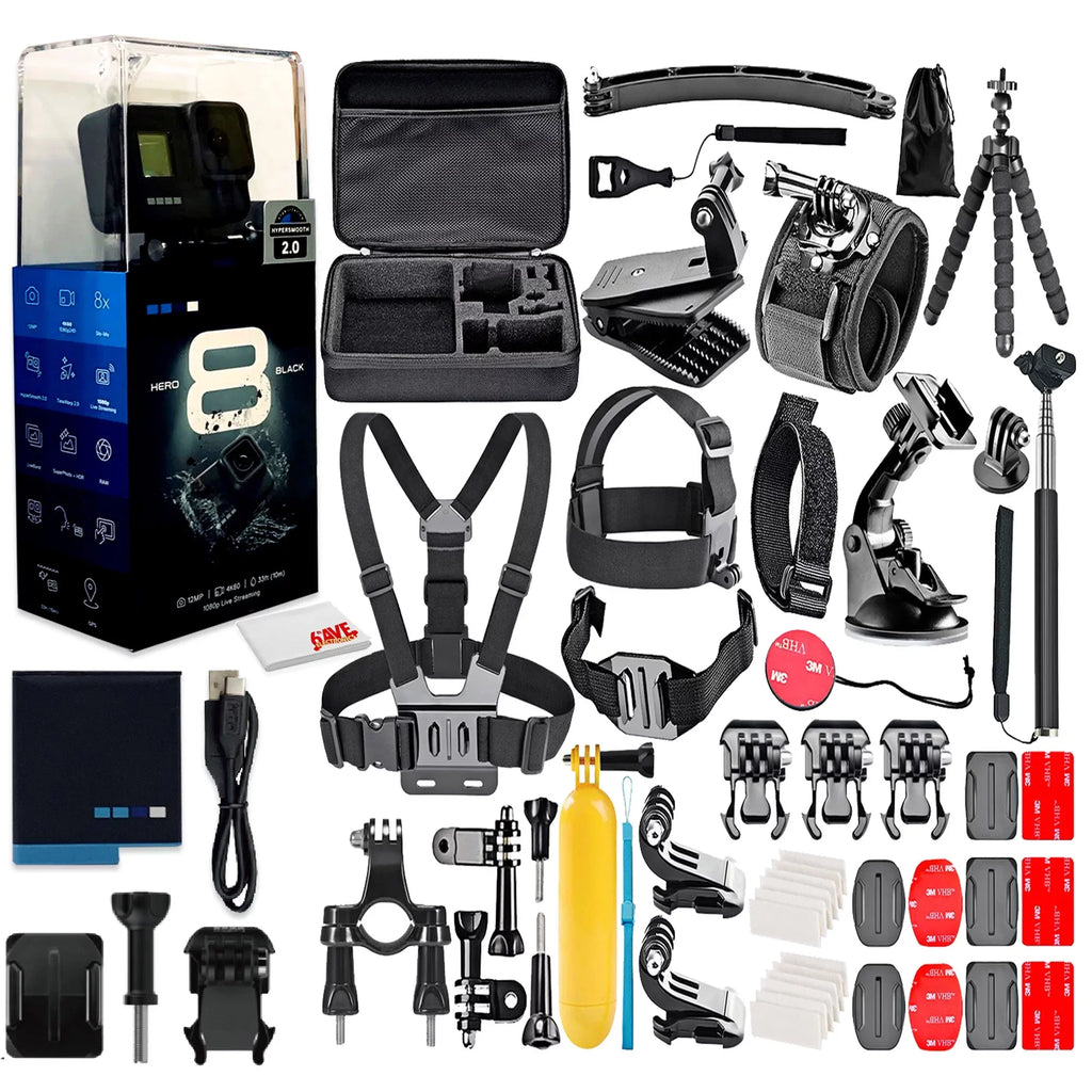Video, - - Screen, Live Waterproof, Black HERO8 Touch GoPro Restored Accessory Bundle Camera Action (Refurbished) Streaming, You Piece - Stabilization 4K 50 All Kit UHD 12MP Need Photos, with Digital