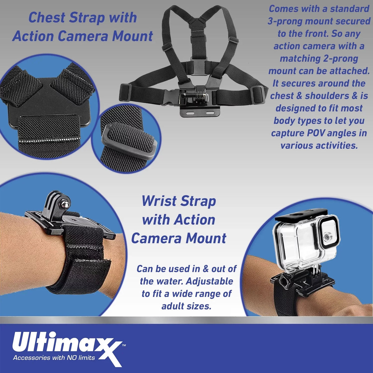 Wrist & Selfie-Stick, Much Ultimaxx Starter Floating Action Camera Includes: More Action GO Frame Adapter, - 2 Camera Insta360 Strap Bundle