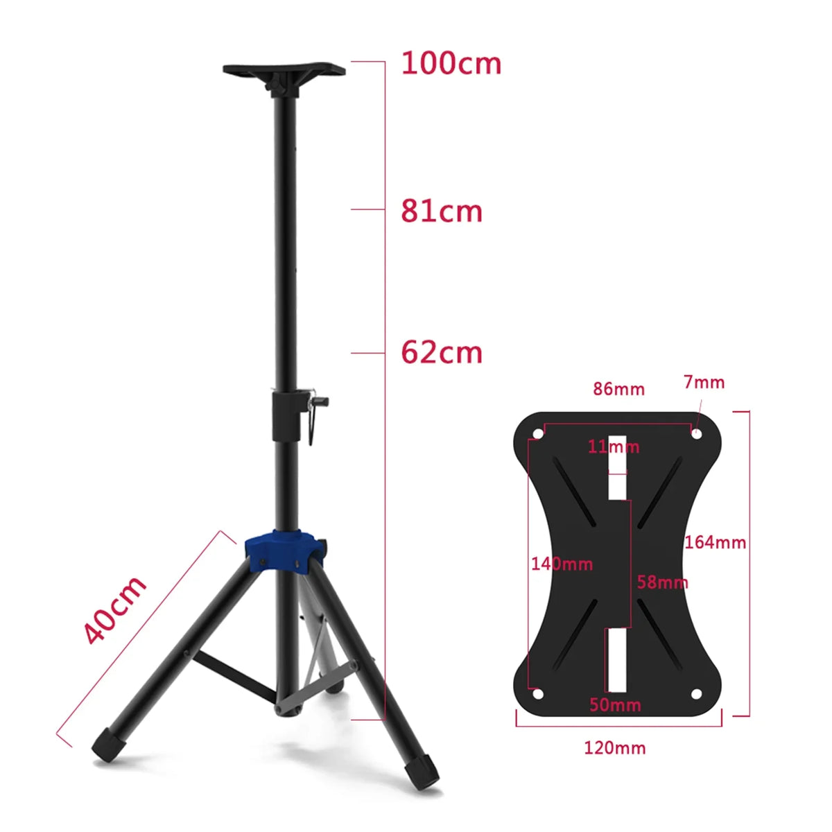 Studio Non-slip Three-point Stand Heavy Speaker Performance Duty Stand Adjustable Bracket Triangle Surround for Tripod Base Height Telescoping Speaker Sound