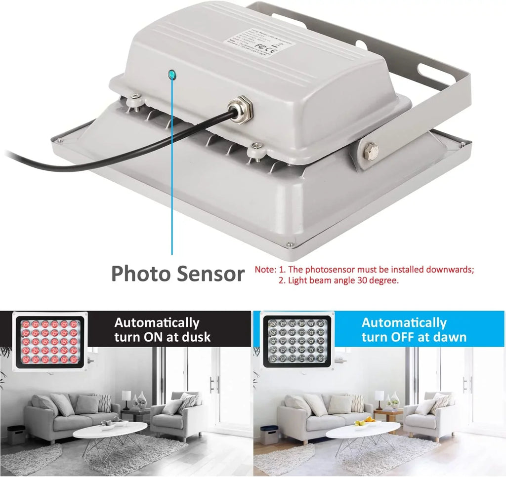 Long Range for Illuminator Hours Metal ON/Off, Camera, Long Infrared 2PCS time to Housing, Light IR Auto 25000 Security 850nm,IR 330ft/100m,30-LEDs up Life to Waterproof, up