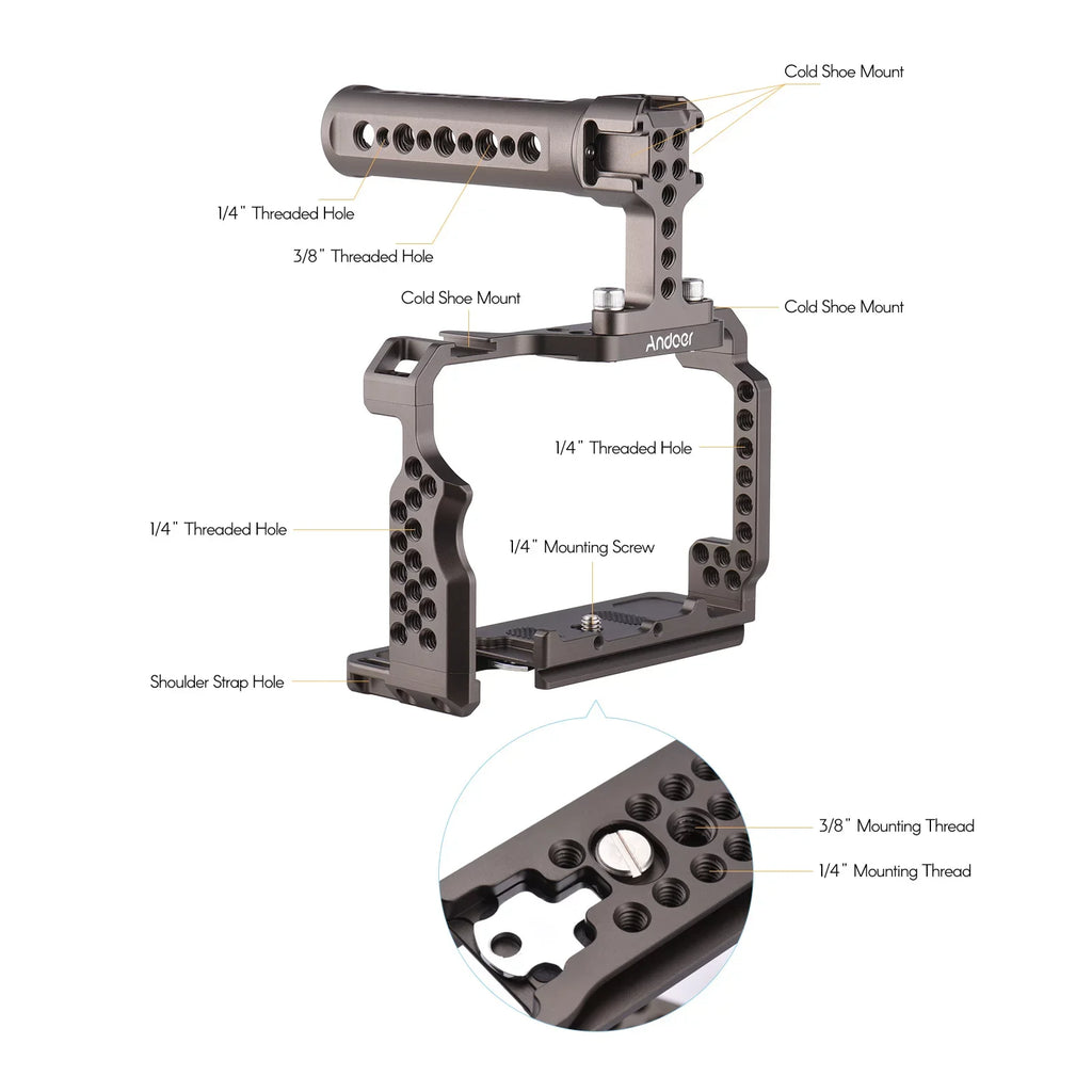 Replacement Grip Alloy for A7R Handle III/ Video with II/ Rig Andoer Camera A7 A7III Cage Kit Aluminum