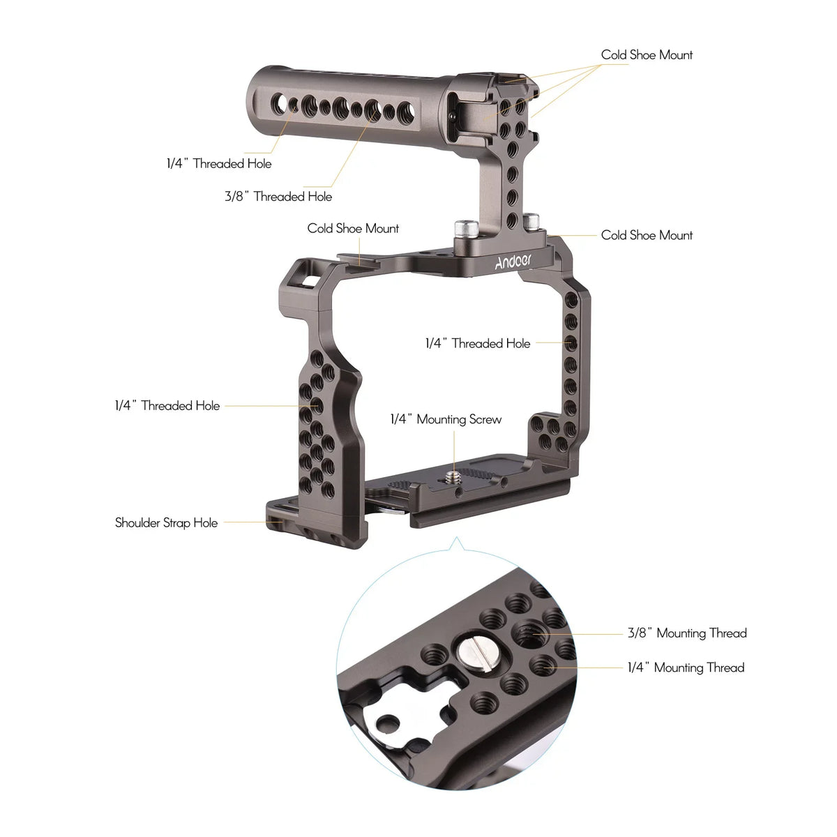 Replacement Grip Alloy for A7R Handle III/ Video with II/ Rig Andoer Camera A7 A7III Cage Kit Aluminum
