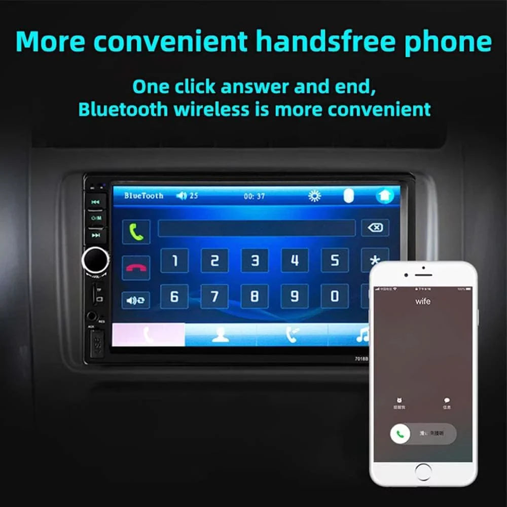 Receiver with USB FM Audio Din with Double Radio Backup Mirror Stereo Bluetooth Camera Screen and 7 Car Touch Radio Inch Car Control Remote Link