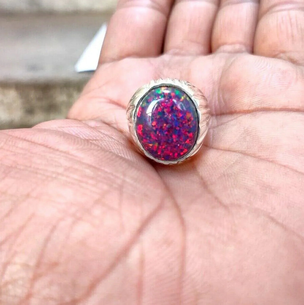 Opal Item Australian Birthstone Natural Welo October Gifted Lover Cabochon Gift Her Fire Certified Ring, Engagement Ring, Opal Ring, for