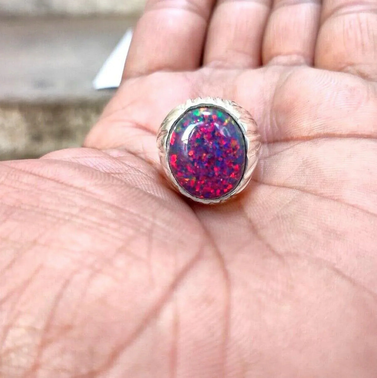 Opal Item Australian Birthstone Natural Welo October Gifted Lover Cabochon Gift Her Fire Certified Ring, Engagement Ring, Opal Ring, for
