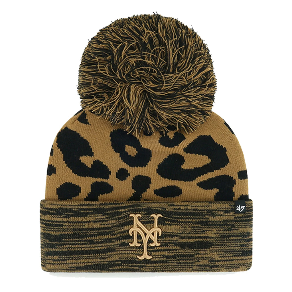 Knit York Leopard Cuffed Hat New Mets Women's with '47 Pom Rosette