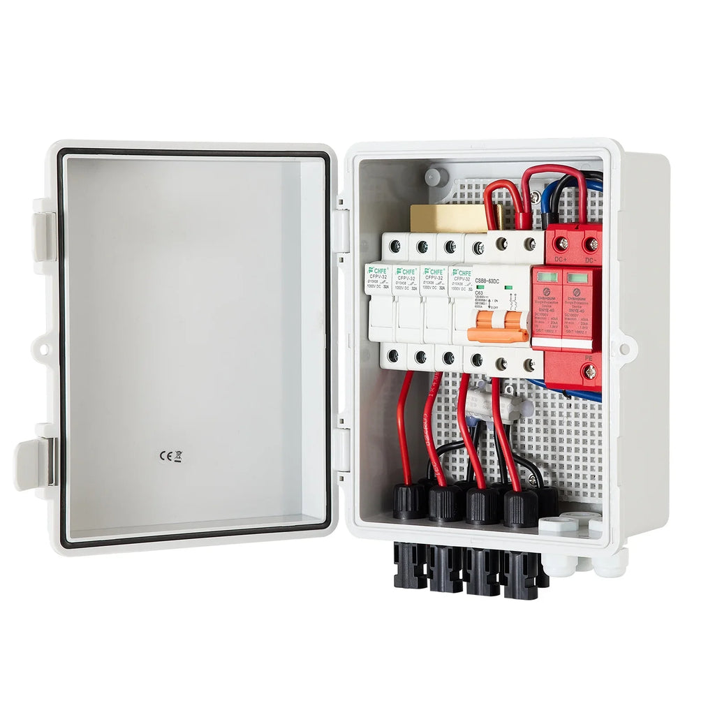Grid Combiner VEVOR String, On Rated Breaker, IP65 Solar Box Combiner Lightning PV 15a Solar System, Panel Connector, with Off Fuse, Arreste Circuit 63a Current Box, / Waterproof for and 4 Solar