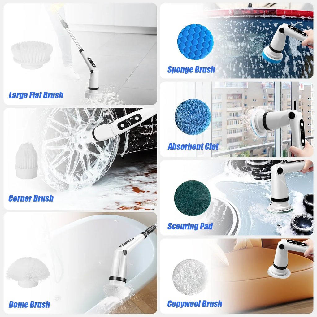 Car Tile Heads,Shower Bathroom Handle Brushes with Long Kitchen Cleaning Cordless WLRETMCI with Spin Brush Brush Household for Scrubber Cleaning Scrubber, Electric Tub Floor 8