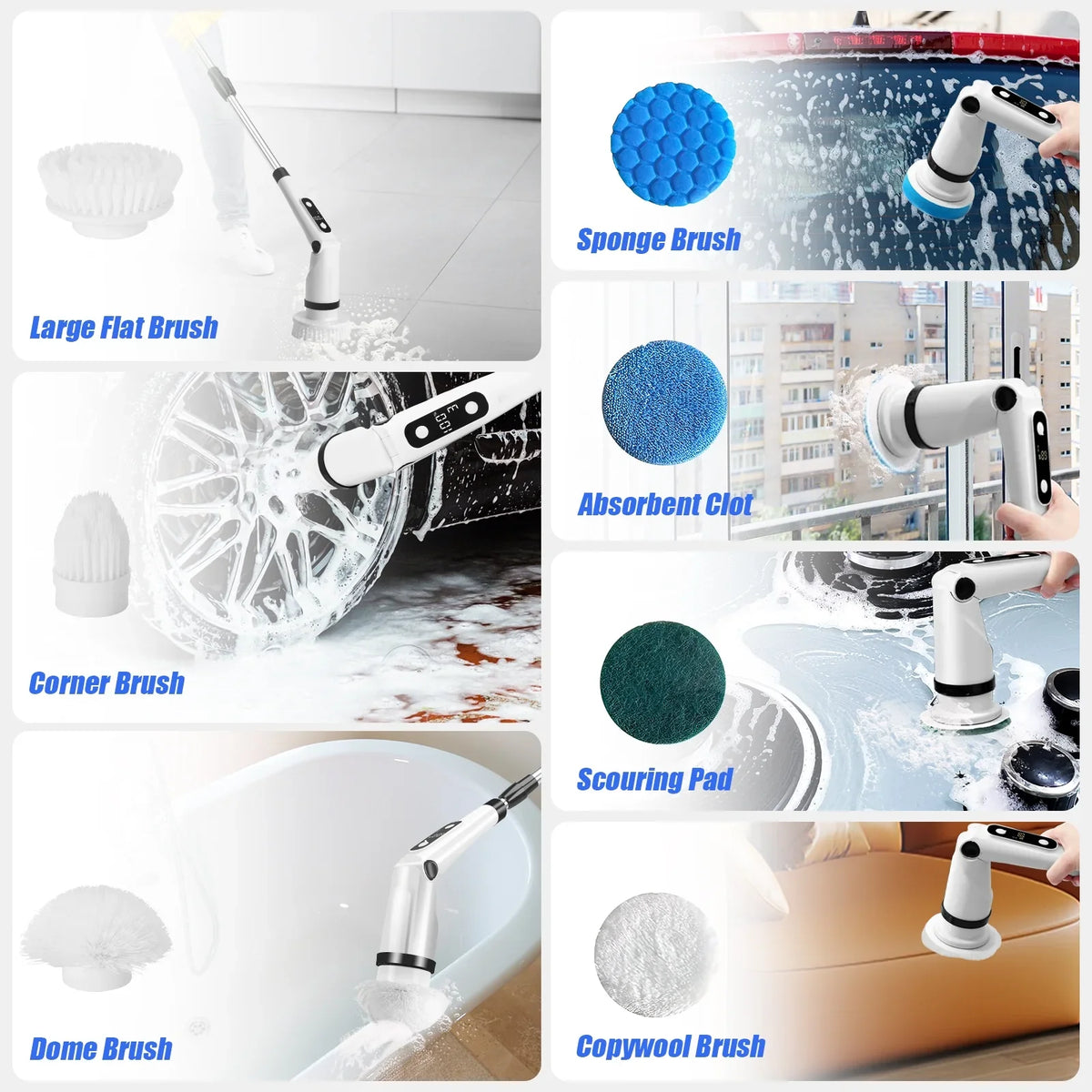 Car Tile Heads,Shower Bathroom Handle Brushes with Long Kitchen Cleaning Cordless WLRETMCI with Spin Brush Brush Household for Scrubber Cleaning Scrubber, Electric Tub Floor 8
