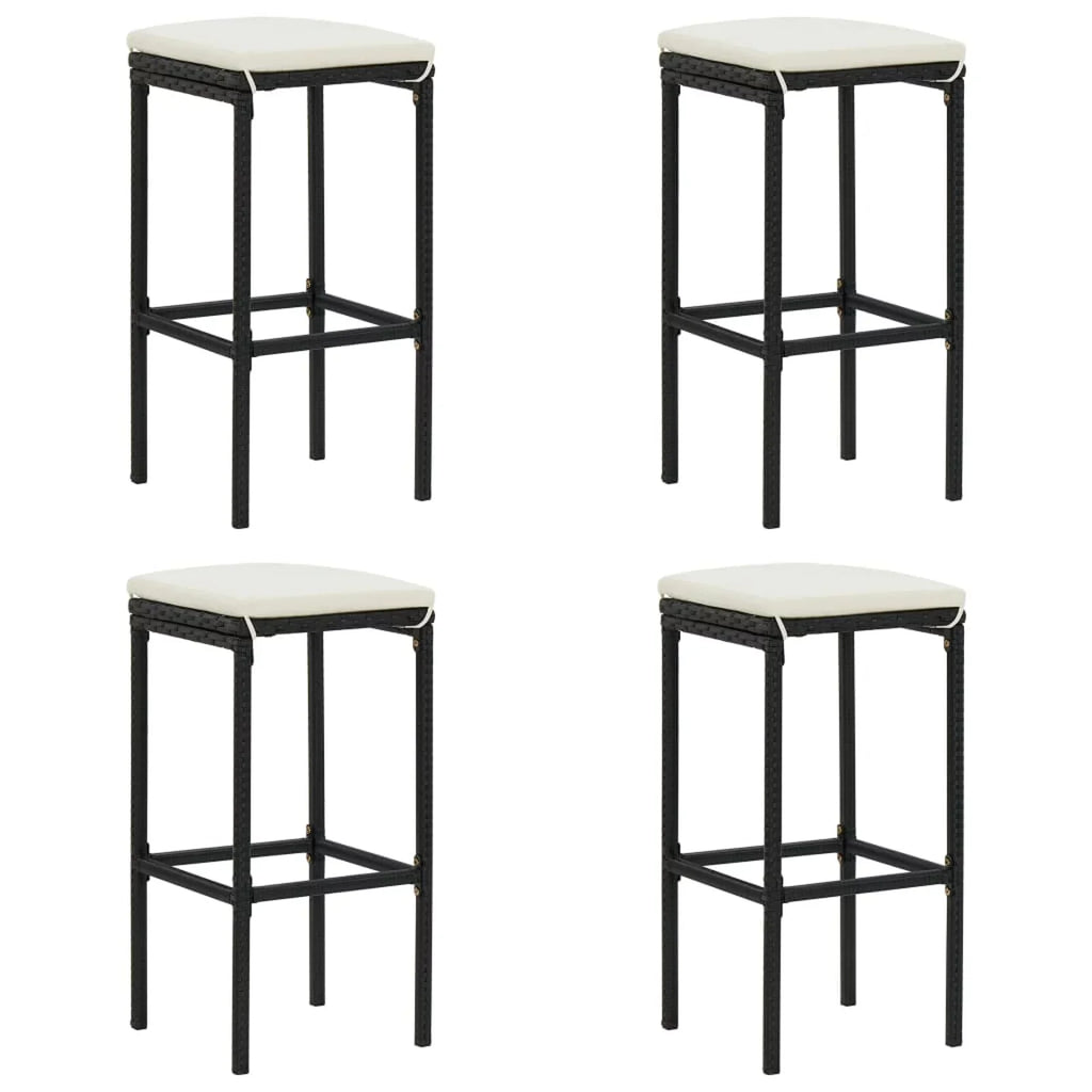Anself Cushioned with Dining Backyard, 4 Bistro, and Garden Chairs Pub, Black Piece Set Terrace, for Rattan Shelf Stool Poly Bar Table Storage exterior 5 Patio Set