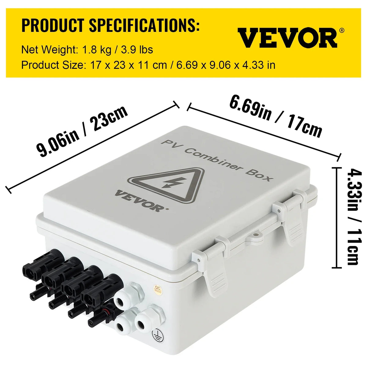 Grid Combiner VEVOR String, On Rated Breaker, IP65 Solar Box Combiner Lightning PV 15a Solar System, Panel Connector, with Off Fuse, Arreste Circuit 63a Current Box, / Waterproof for and 4 Solar