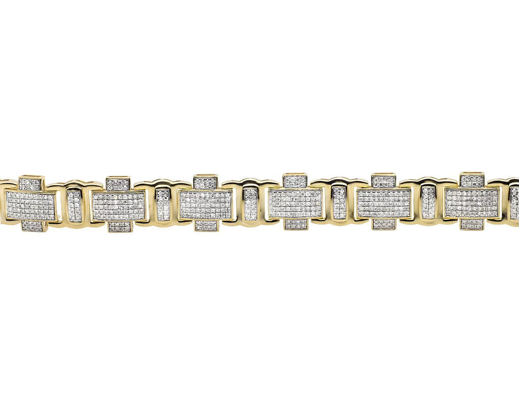 Gold Yellow 8" 4.5ct Link Diamond Pave Bracelet Cross Statement 10K Genuine Men's