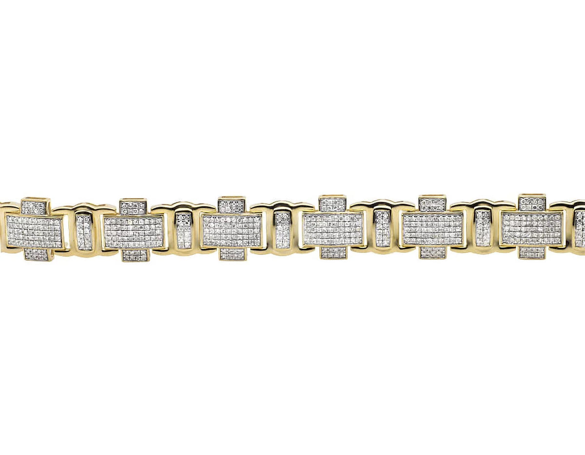 Gold Yellow 8" 4.5ct Link Diamond Pave Bracelet Cross Statement 10K Genuine Men's