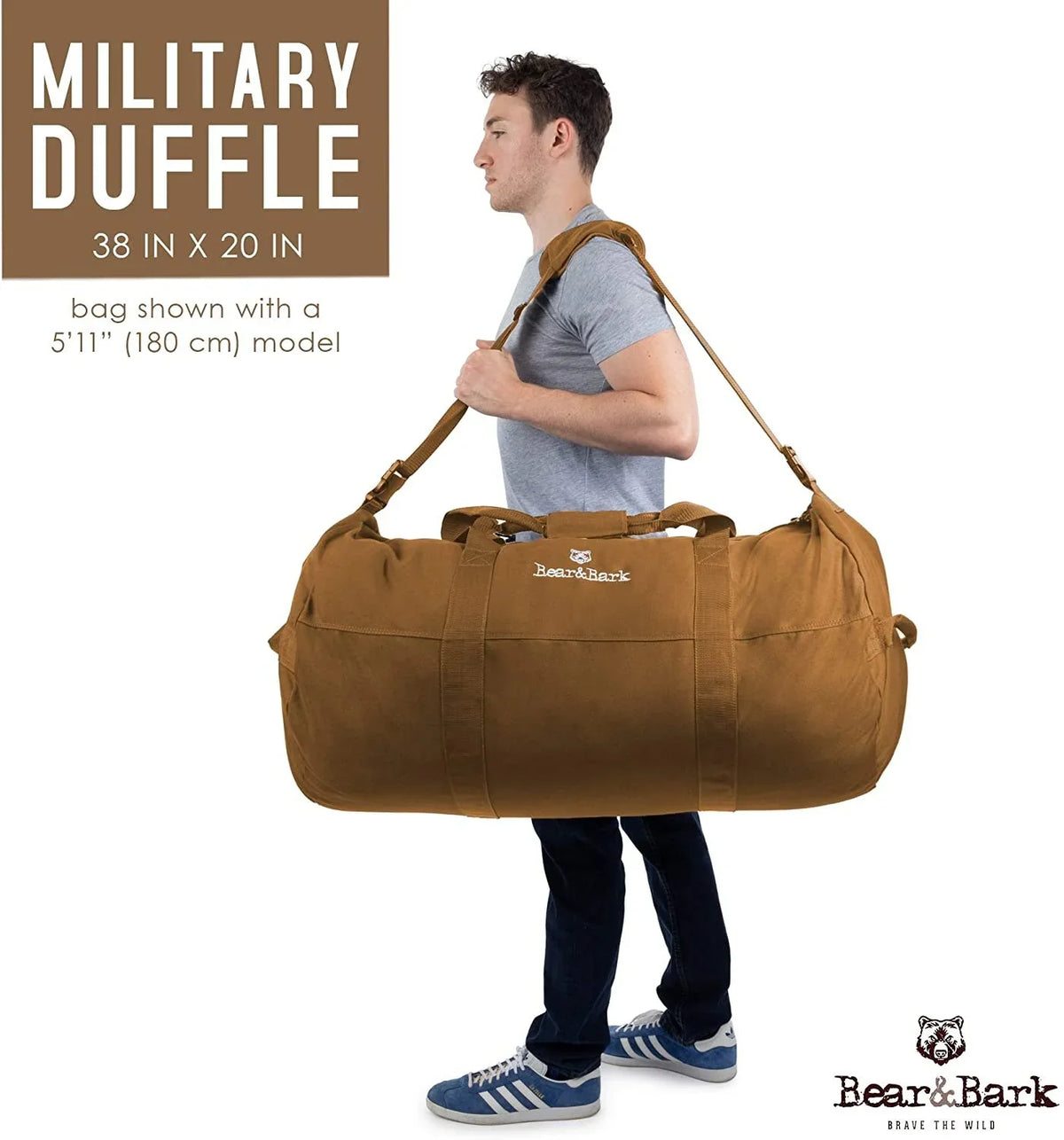 Gym, Men Very Shoulder Backpacking, 195.6L Bag Military Tote Student, Cargo Desert and Storage Duffel - Duffle Luggage Army - Travel Brown 38x20 College Canvas Bag design and and Large for Women
