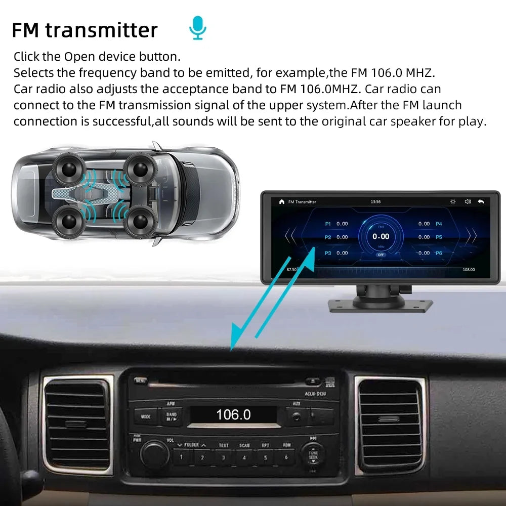Stereo Synchronization/Rear Player with Stereo,Newest Car Bluetooth Unit Touch Screen with Car Navigation Carplay&Android 9.3 Auto Portable Transmitter,AUX, Bluetooth/FM FM Inch TF Wireless Camera