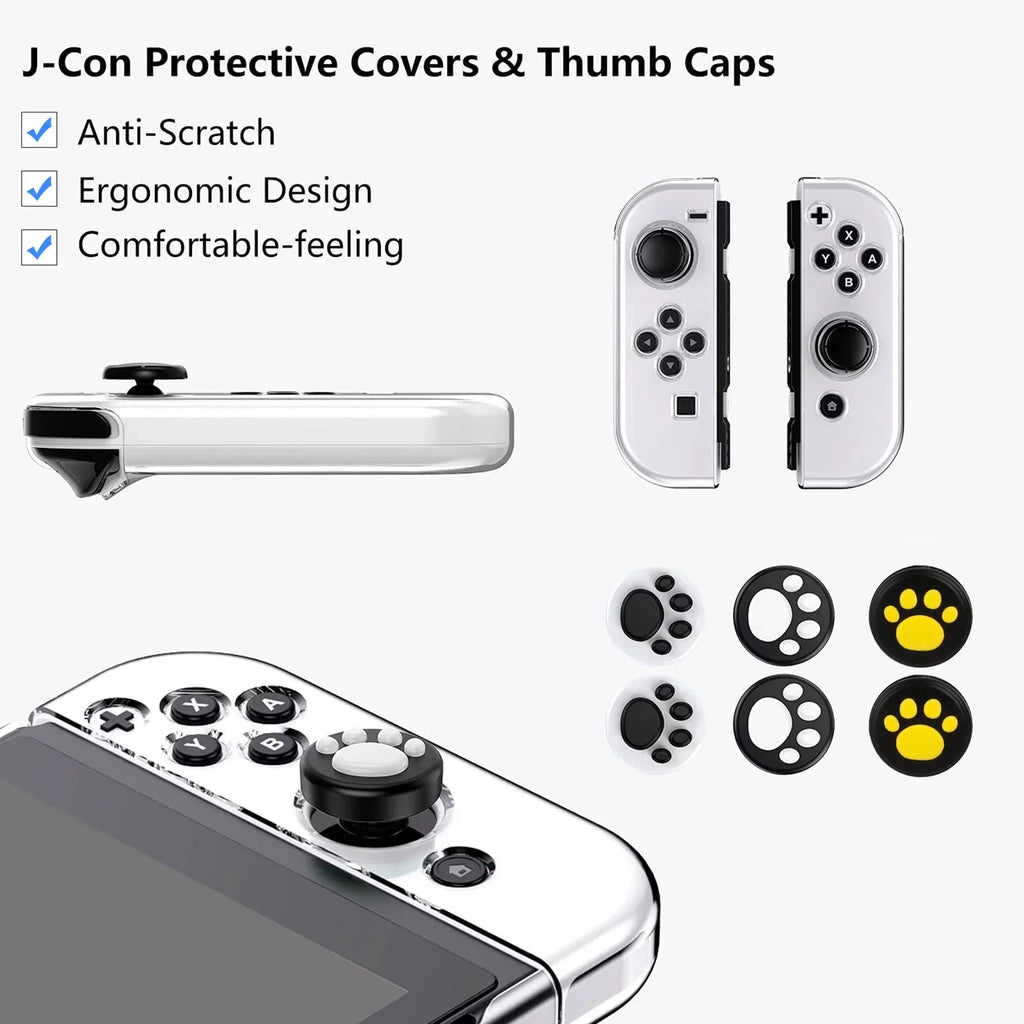 Black Switch Carrying Grips, More, with for and Nintendo Screen Accessories Accessories 16-in-1 Protector, Kit Glass OLED, Case, EEEkit Cover Fit Thumb Protective Case, Bundle Tempered