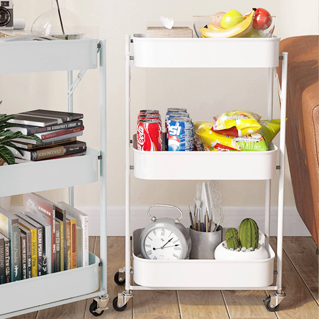 Mobile Storage Rolling Metal Multi-Function Office Folding Tier Utility 3 Foldable Rolling Storage Wheels, Cart Organizer With Cart Home for Utility Craft Cart Shelves Cart Library