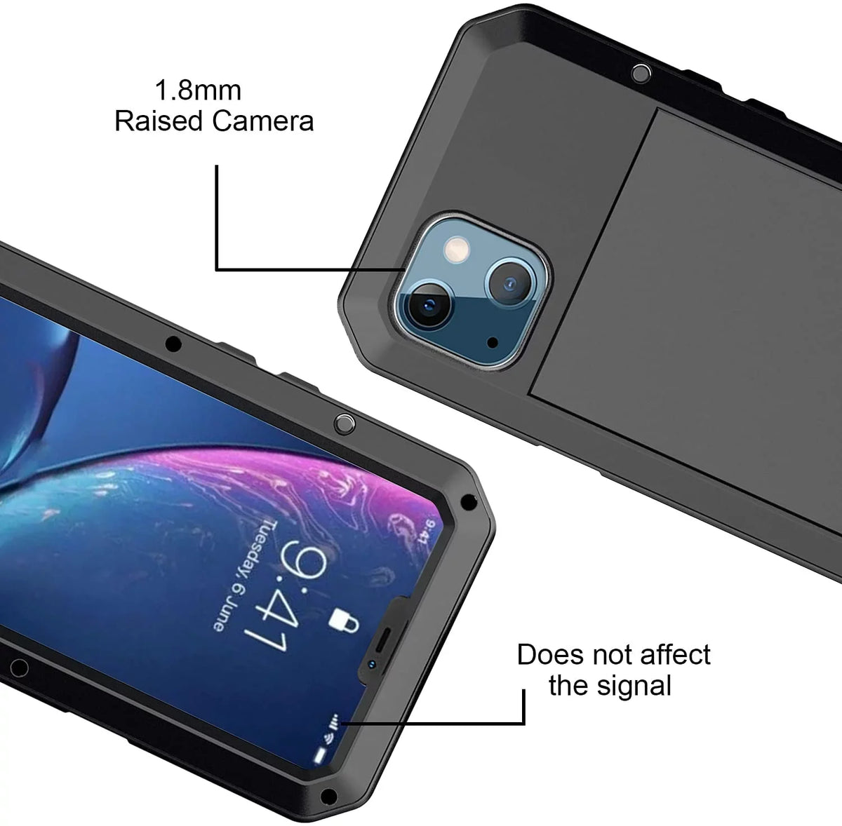 Case Shockproof exterior Protection, 15 Grade Scratch Heavy iPhone Aluminum Military Travel Rugged Metal and Glass Duty Resistant Gorilla (Black)