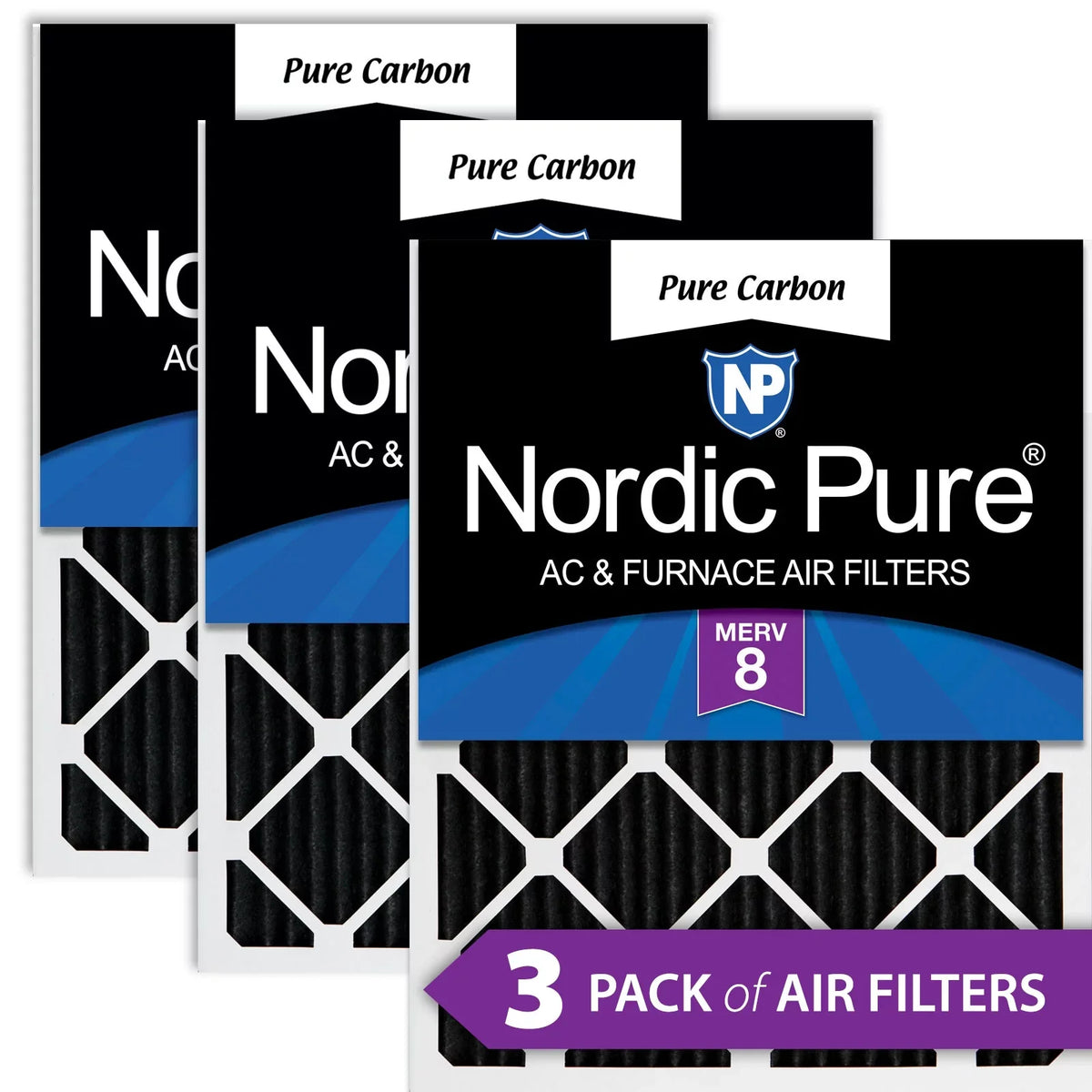 18x18x1 Odor Carbon Air Pure Furnace (17_3/4x17_3/4) Reduction 3 Pack Filters