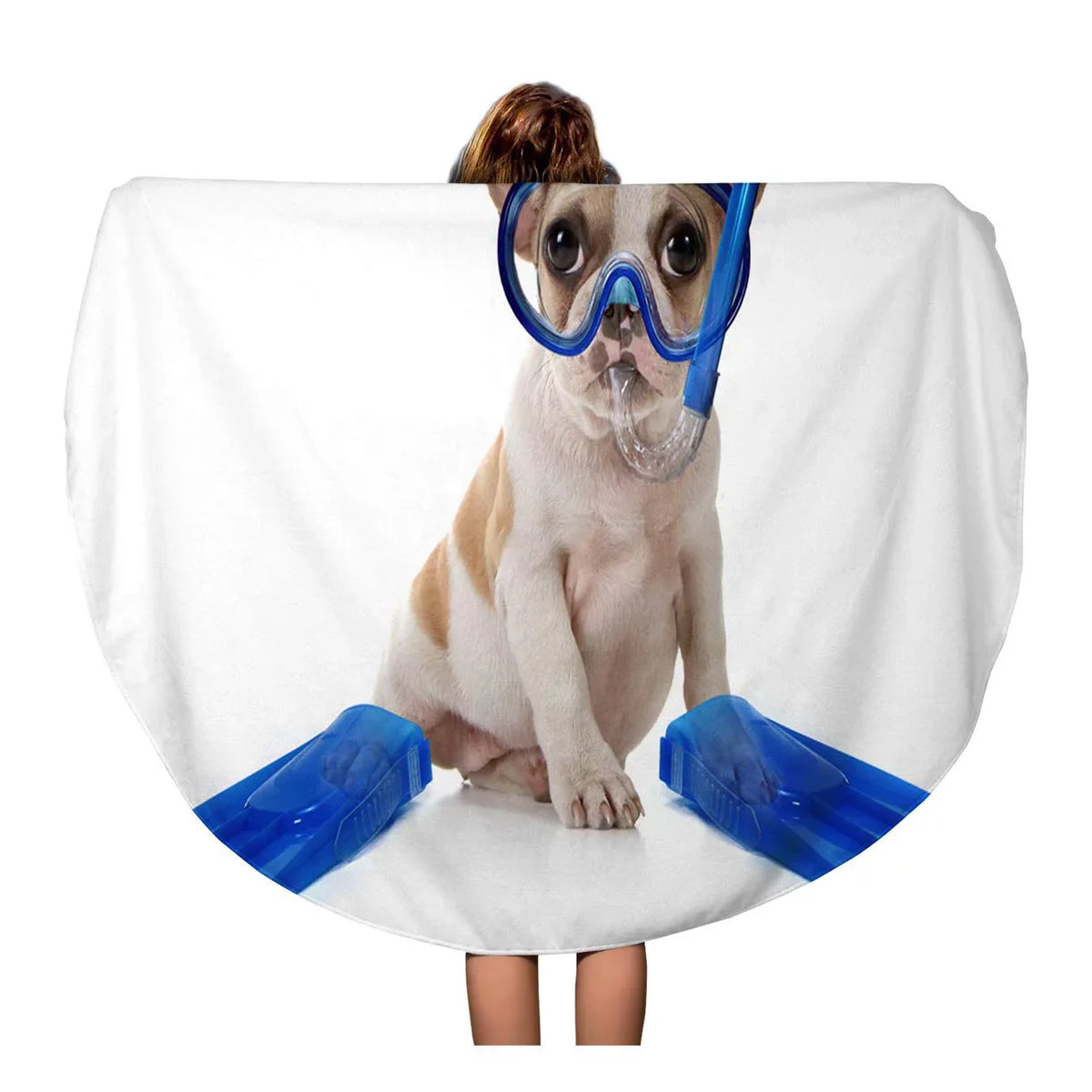Fins Round Travel 60 Snorkeling Blanket Sitting Towels inch Puppy Beach Mat Studio SIDONKU Throw Dog of Towel Beach Circular Mask Circle Tapestry Gear