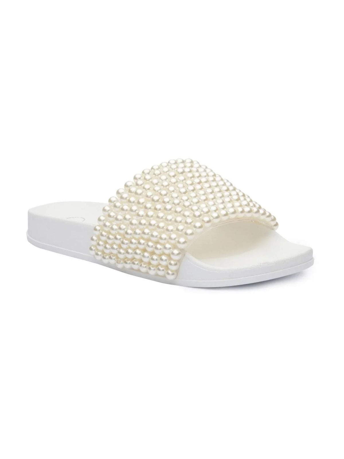 SIMPSON Saycie Beaded On Shoes Ivory Slip Sandals Pool Round Slide M 8 Toe Slide JESSICA Womens