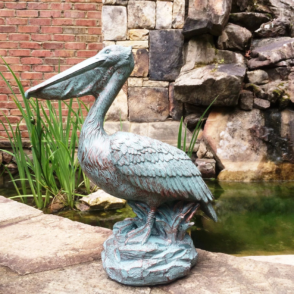 Coastal in. Bronze Beach Statue Nautical Rock Pelican 20 Patina on Homestyles