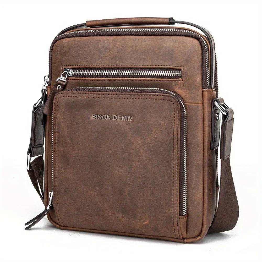Bag Casual Genuine Cowhide Shoulder Vintage Bag DENIM Messenger Crossbody Men‘s MICHROE N2333-1ZF Designer Leather Handbags