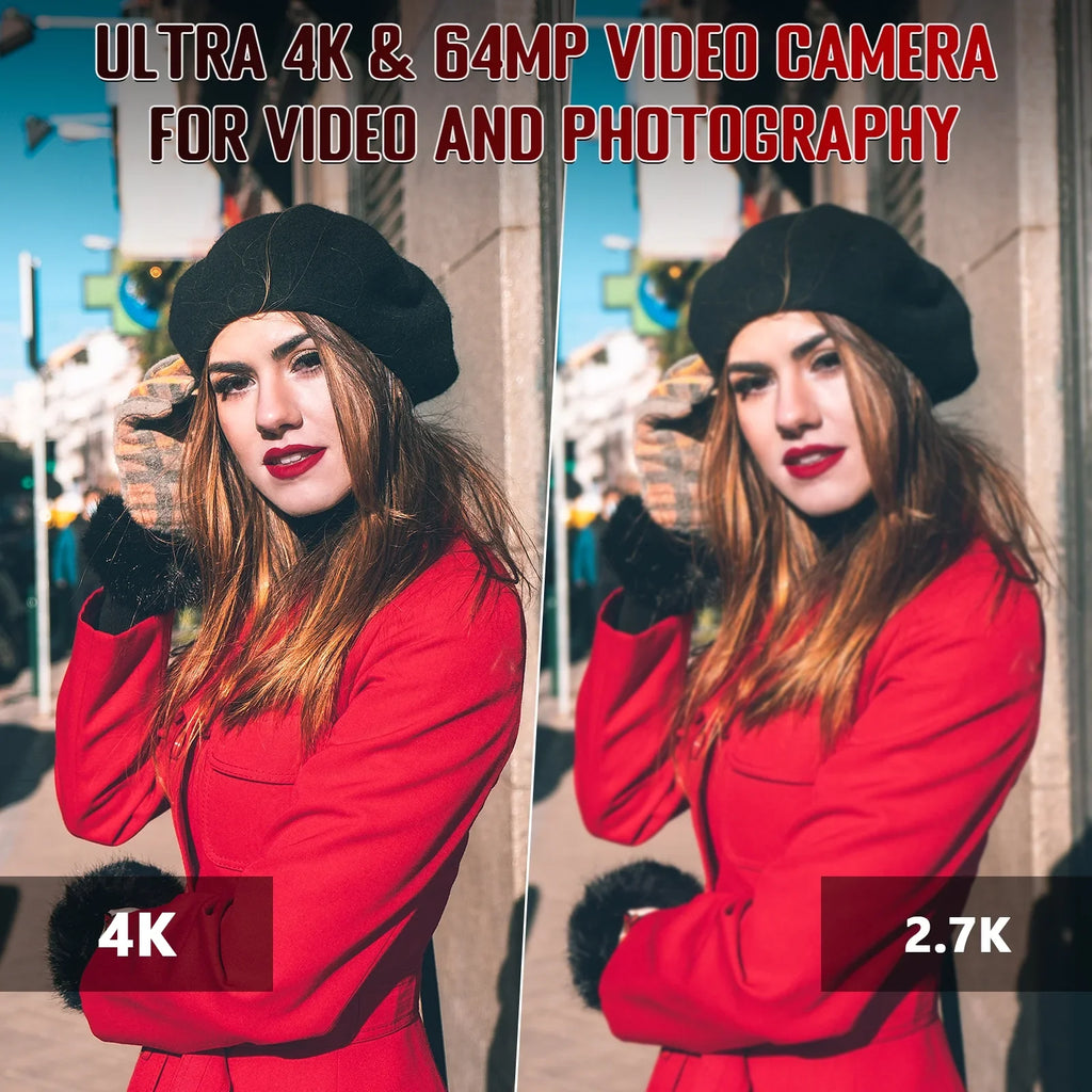 64MP with Focus Screen Zoom Digital Auto Touch 60FPS,HD Video Camera Card, Control MARVUE Remote 18X Charger, 4.0" Vlogging SD Stabilizer, 64G Camcorder 4K Handhold Microphone, Camera