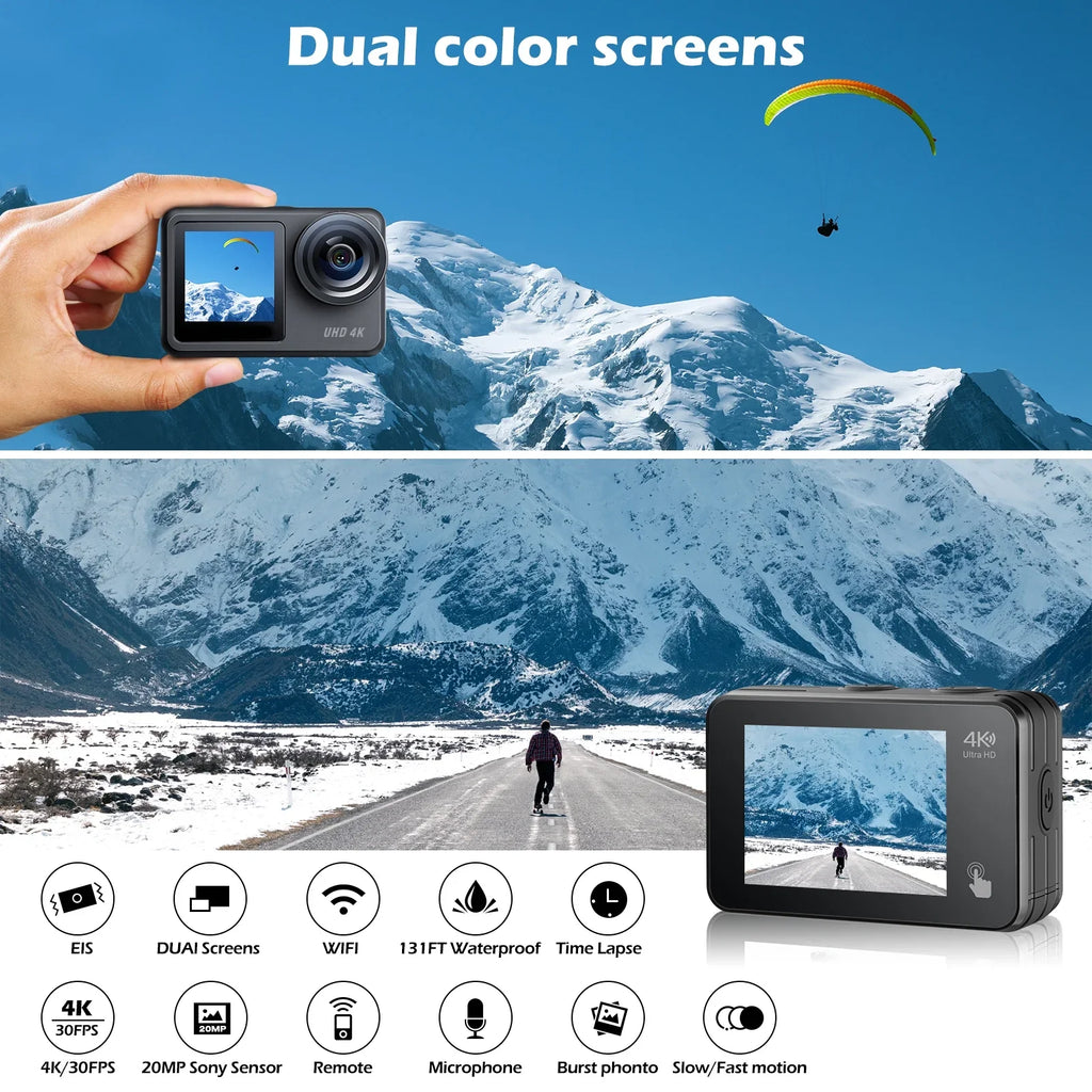 20MP Underwater Campark Camera Accessories Screen Kits Waterproof Camera Camera Compatible Sports WiFi GoPro 30FPS Touch Camera Vlog Action 4K
