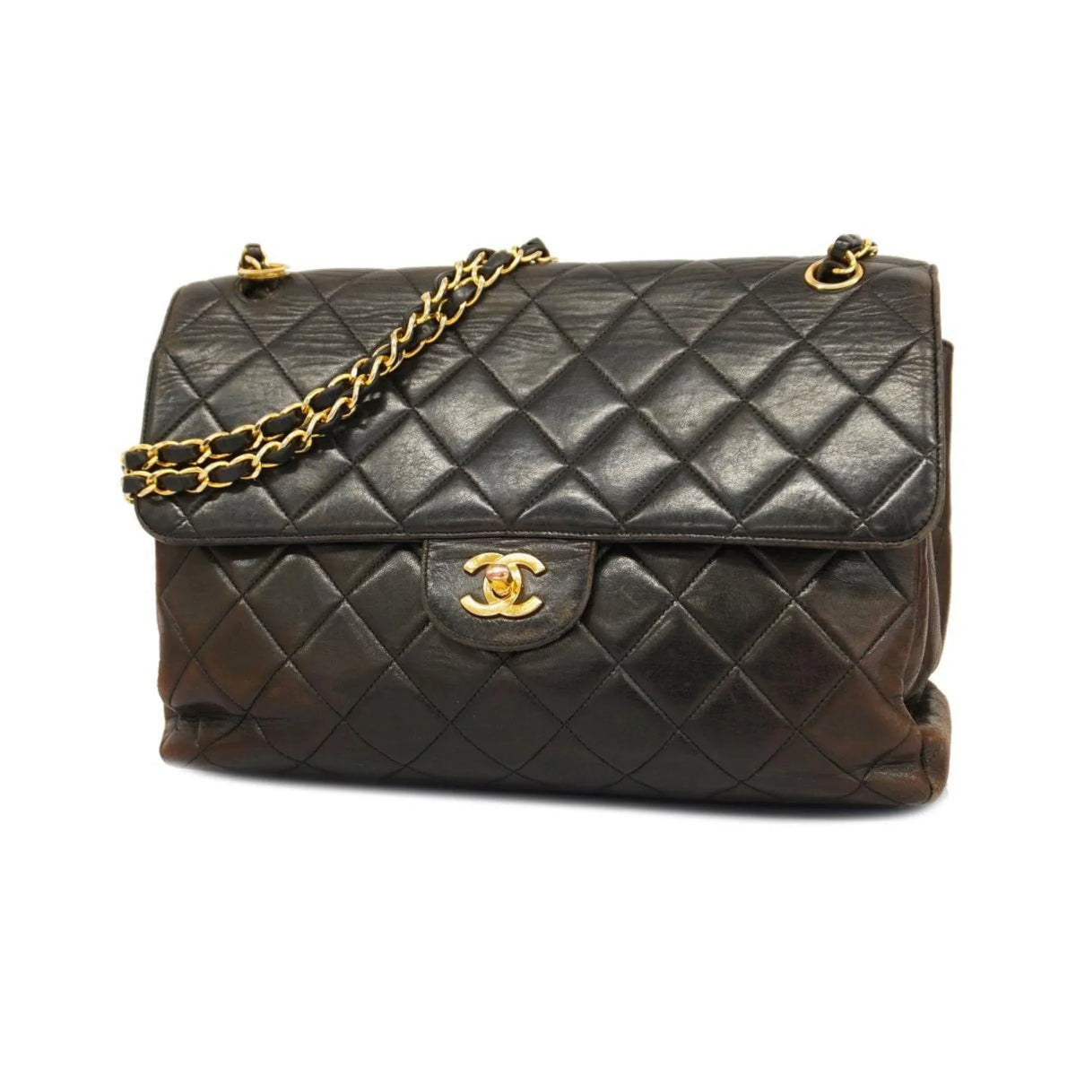Face (Good) Women's Bag Pre-Owned Chain Matelasse Lambskin Black W Shoulder Double