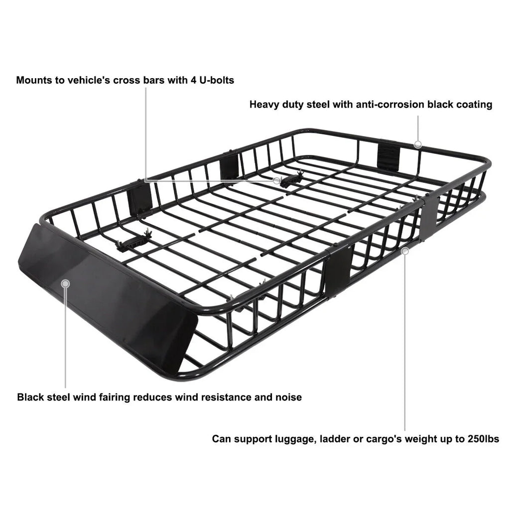 64" Rack Cargo Luggage Carrier Roof Basket SUV Extendable Teledu Steel Truck Top