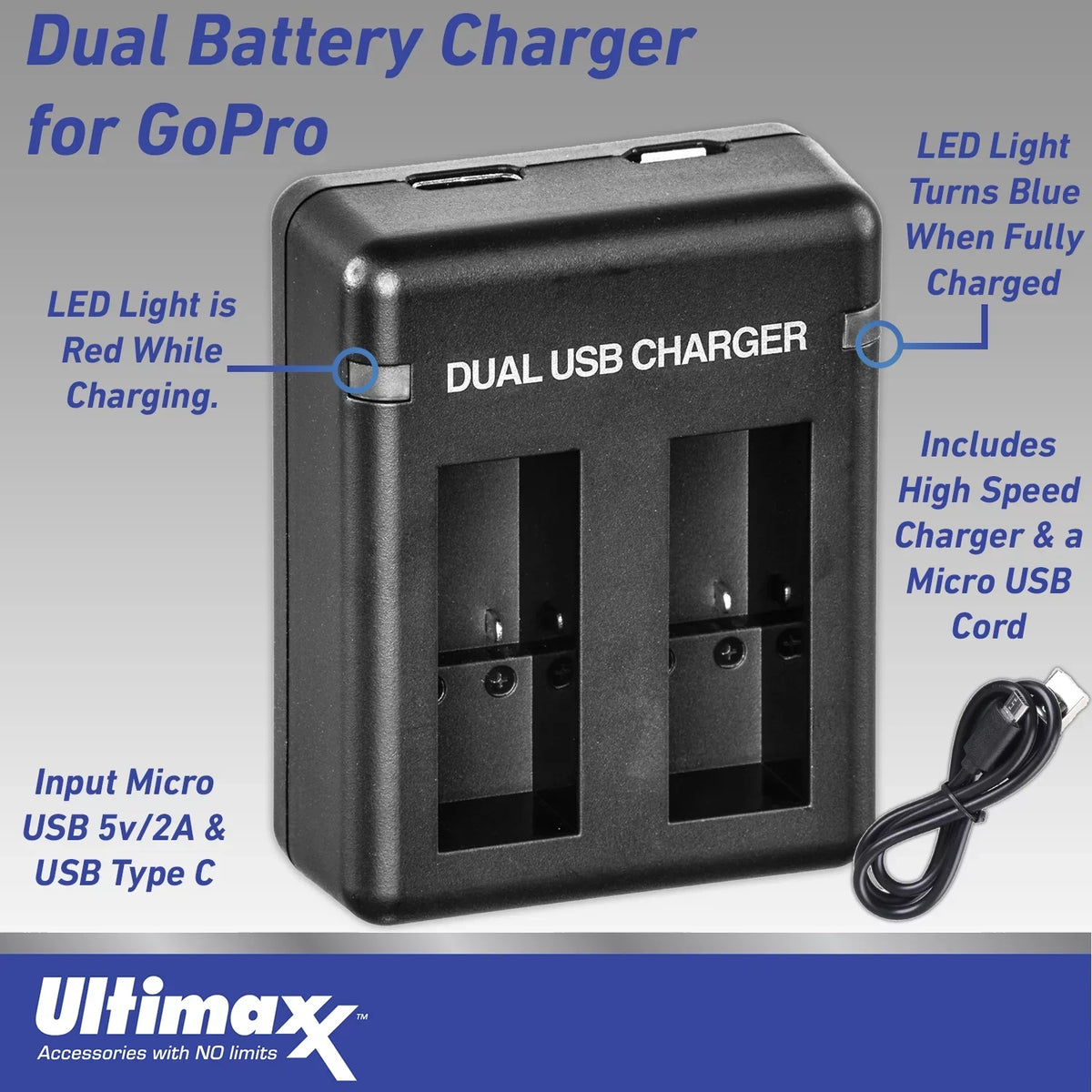 Much HERO10 Replacement Includes: Charger, liquid-Resistant Dual USB 2x Camera & Action Bundle GoPro - Essential Black (Hero More 10) Case Ultimaxx Batteries,
