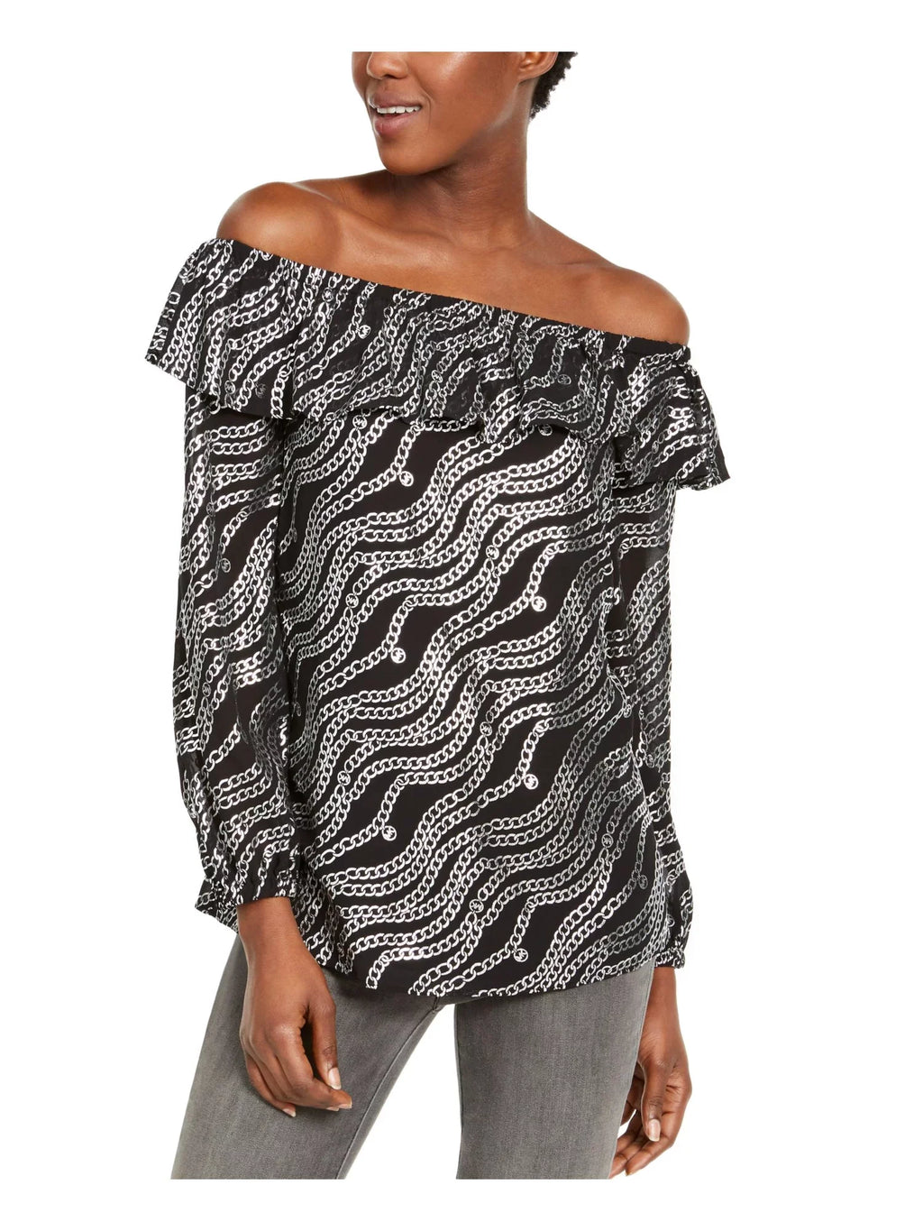Top KORS Peasant Off Evening MICHAEL Womens Shoulder Black M