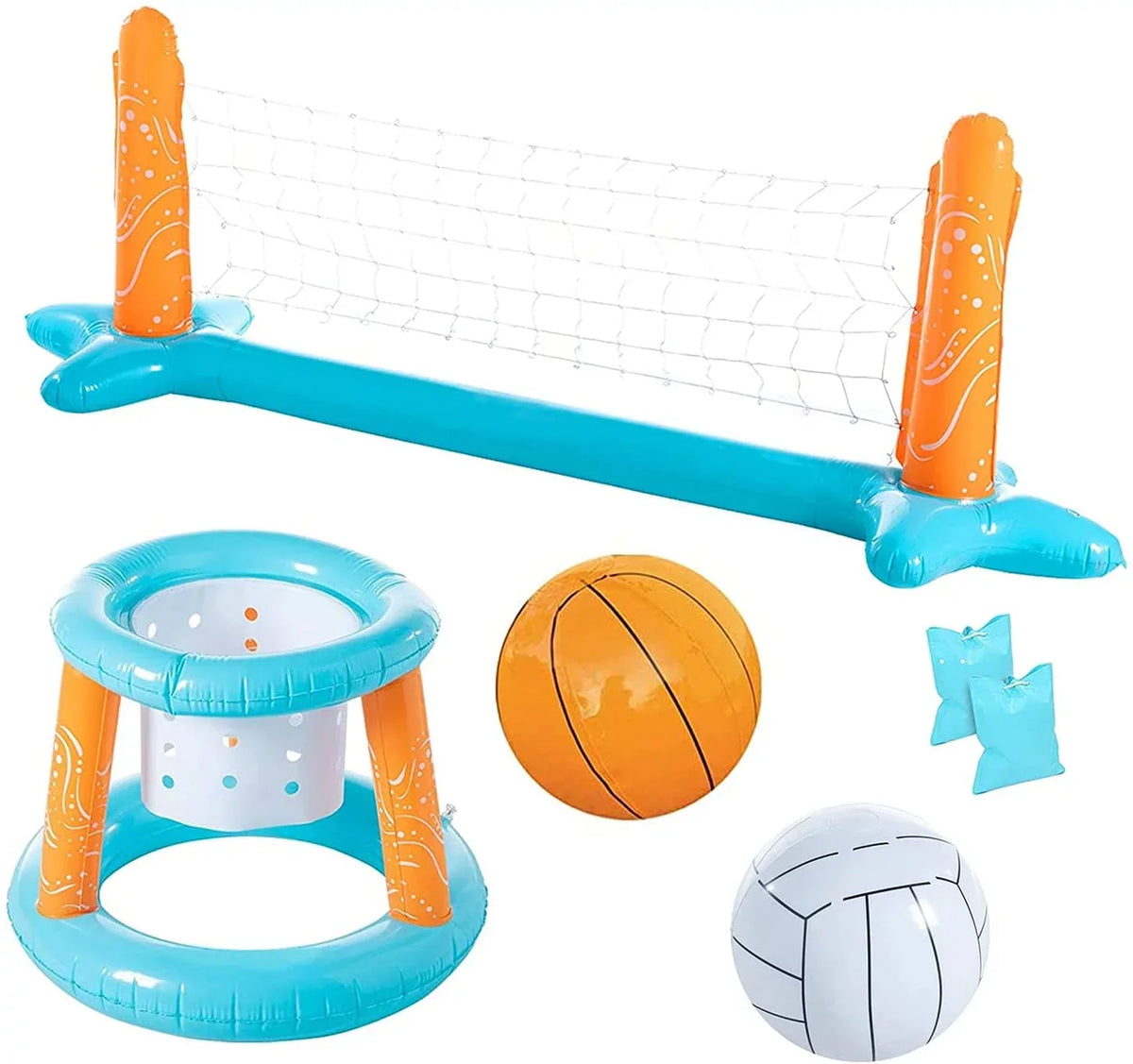 Ball, Court Net Blue Fun Marigold 2 exterior | Game Kids, Basketball Light Volleyball for Volleyball Pool Swimming Inflatable Basketball Adults, with & Family Hoops