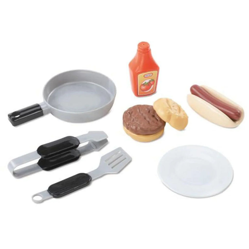 Little Girls Play Grow Playset, BBQ 2 Kitchen 8-Piece Toys Toddlers Gray, Ages 3 'n For Kids Grill 4+ Boys Cook Tikes Pretend