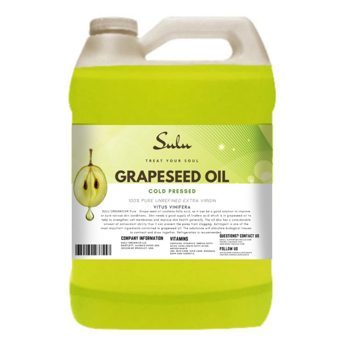 Pure 100% Cold pressed 1 Virgin Gallon Unrefined Grape Extra seed oil