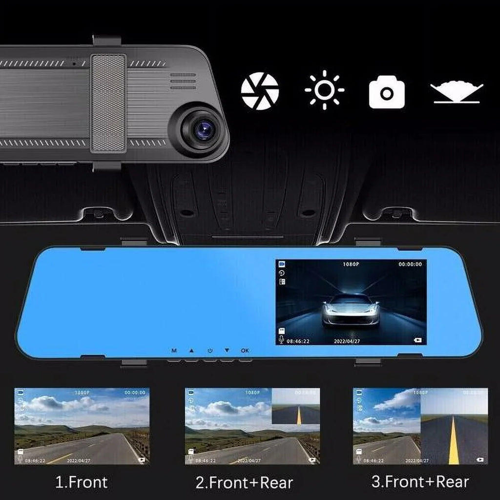 Video Rearview Mirror HD Recorder Car Dual DVR Rear Camera Cam Front 1080P Dash