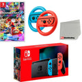 Red Joy-Con Set & Wheel Mario 8 Deluxe, with Blue Nintendo Switch Neon and Console Cloth Steering Screen Cleaning Kart