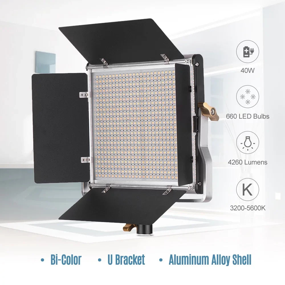 Bi-Color L-ED Kit Andoer-2 U 3200-5600K Dimmable 85+ Lamp,U Studio 660 Video Bi-Color Professional L-ED Kit Barndoor Panel Barndoor Studio Video 660 Kit Panel 3200-5600K Video CRI Photography CRI