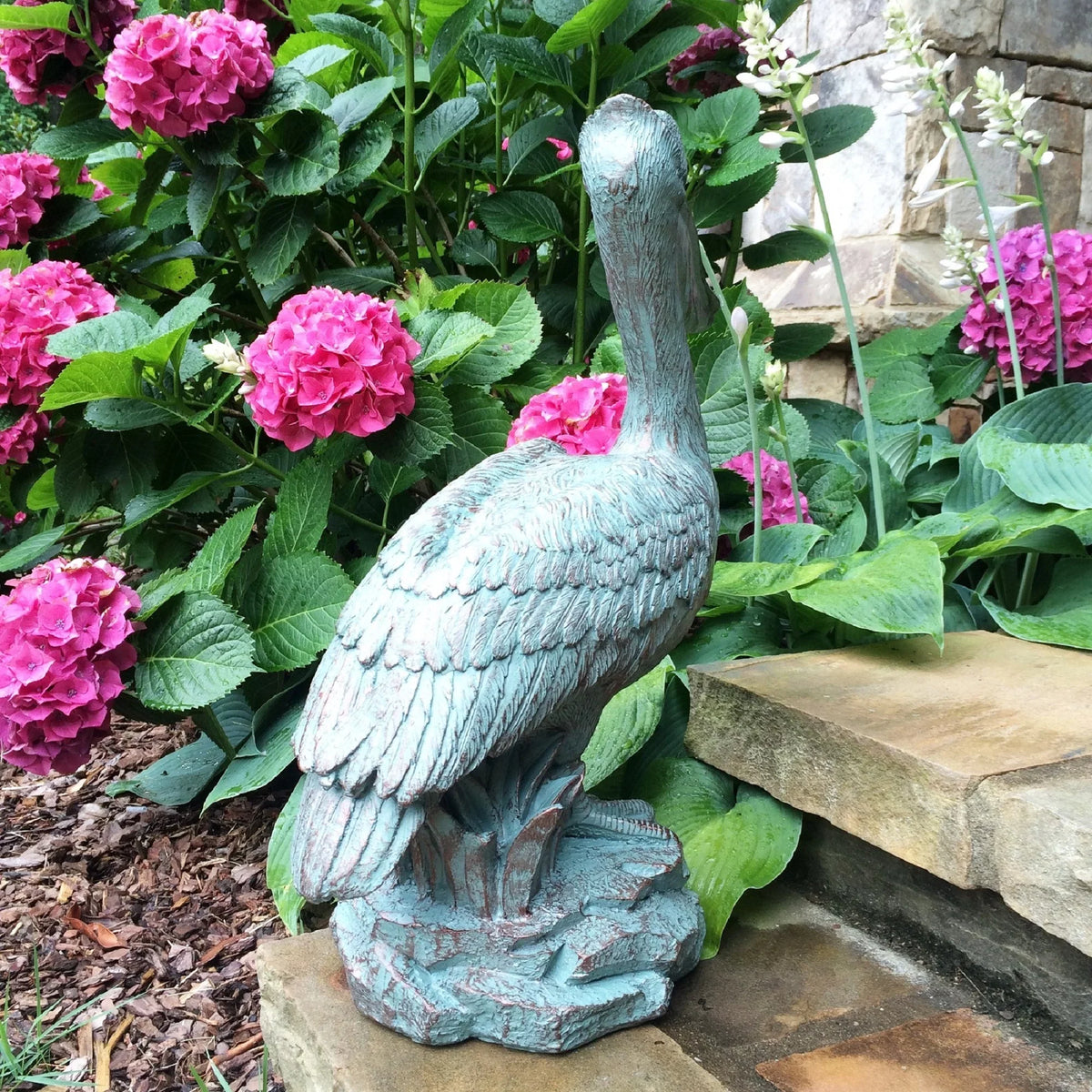 Coastal in. Bronze Beach Statue Nautical Rock Pelican 20 Patina on Homestyles