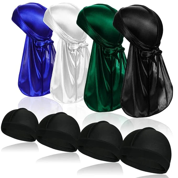 for Durag Silky Waves Headwraps 4 Cap with Pcs Men Silk 4 ASKNOTO Tail Perfect and Wave 360 Pcs Long