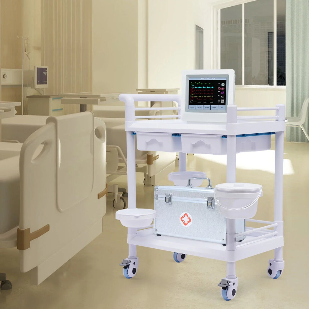 Clinic Rolling Dental with Heavy Trolley Medical Spacious Hospital Miumaeov Utility Duty for 360°Rotate Salon Cart Dirt Tier Trolley 2 Drawers Beauty Buckets Medical Wheels