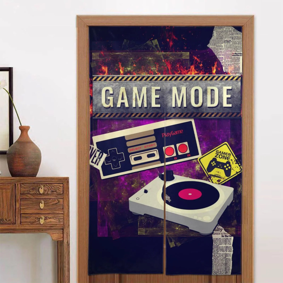 Door x Divider 56" Game Drape Curtains, design Lomo Privacy Controller Doorway 34" Split Room Curtains,