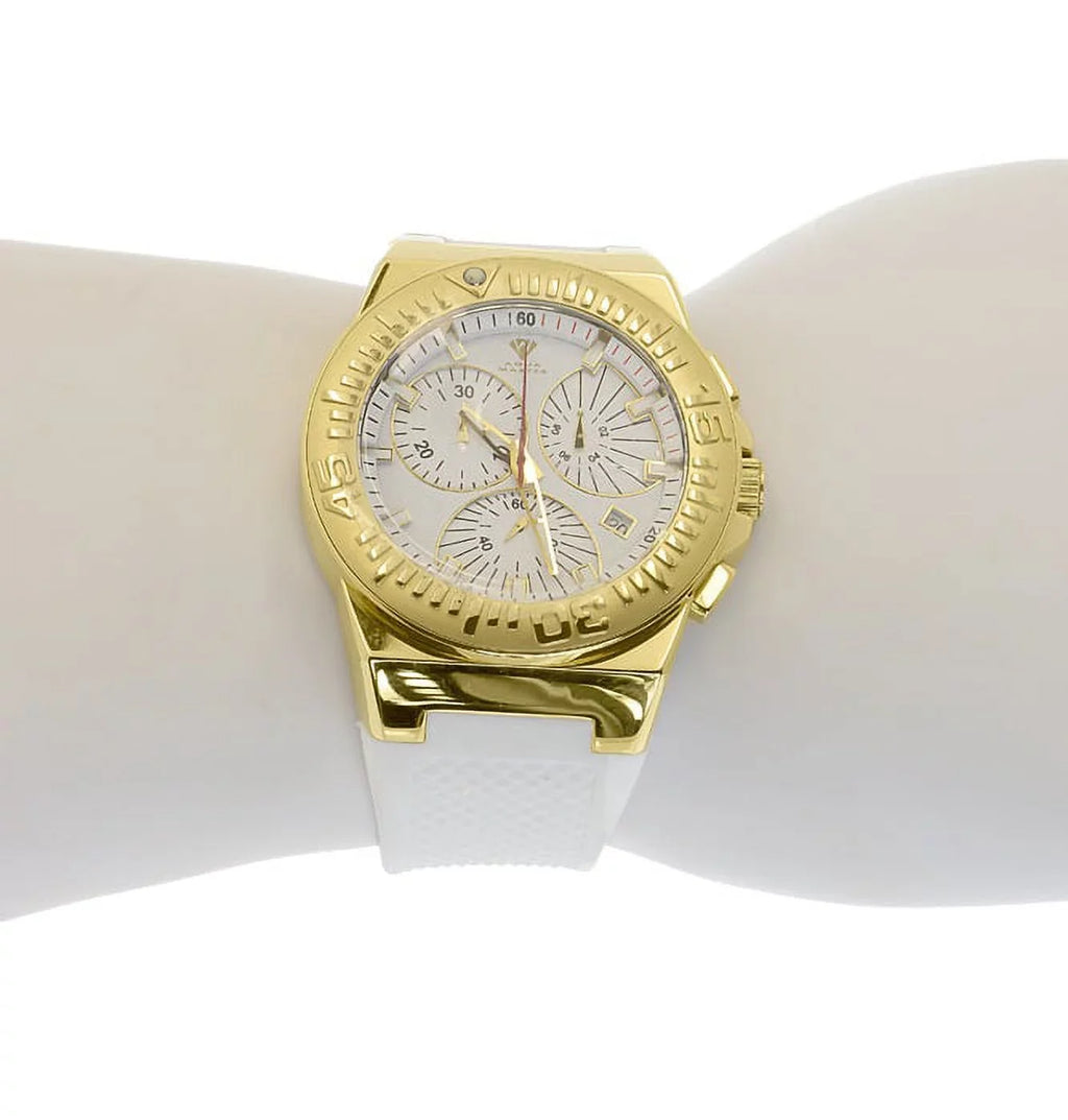 Silicone Gold Band Tone Jojo 49mm Mens Watch Rodeo Chronograph White Joe