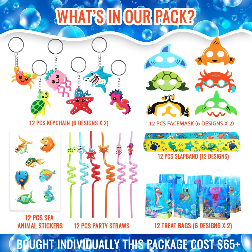 Bags Animal 12 Sea Ocean of Stickers Party Pcs Under Treat 72 Set design Keychain Sea The party Under Straw Supply Mask For The Kids Favors, Birthday