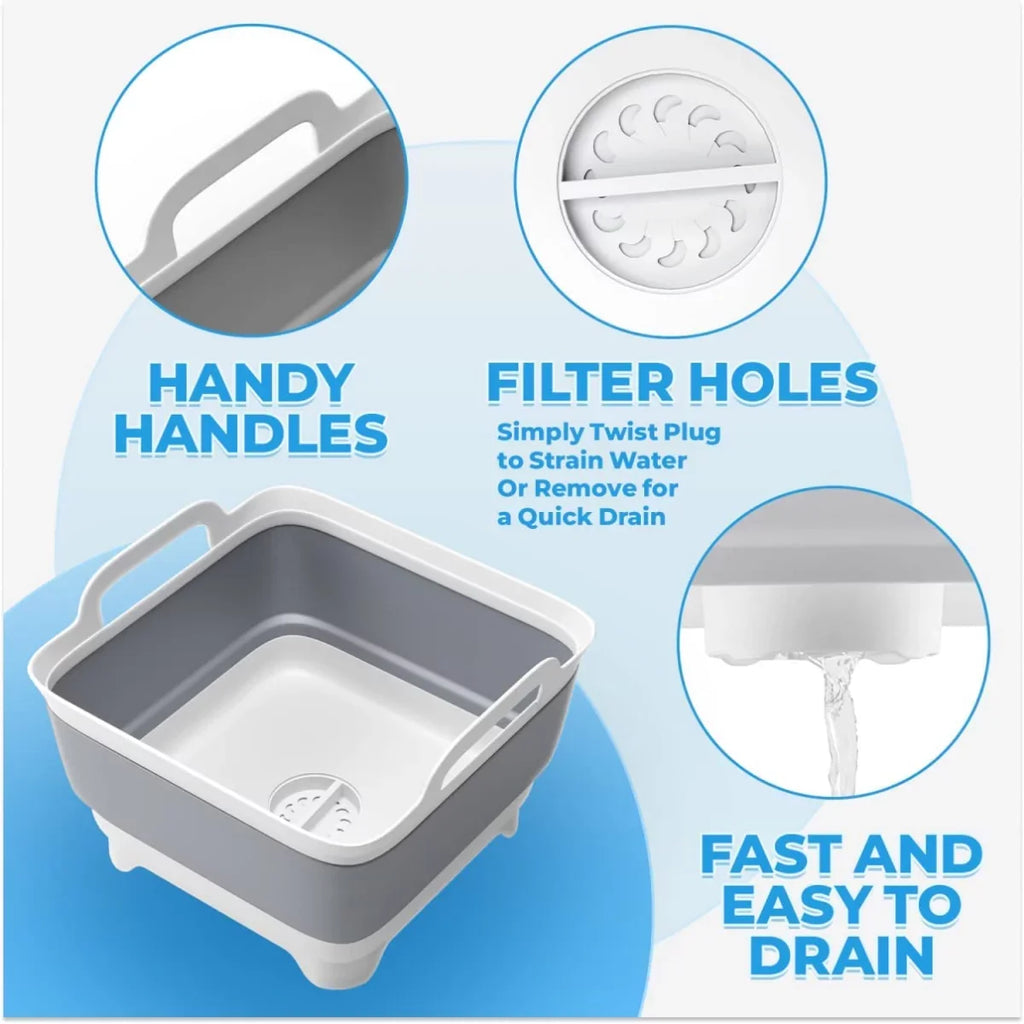 Plug(Gray) Basin Dish Gal(9L) Draining Tub,Washing Portable Collapsible Imoment Tub Sink,Folding with 2.4 Laundry